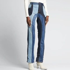 Ahluwalia Rework Patchwork High Rise Recycled Cotton Straight Leg Jeans - Size 8